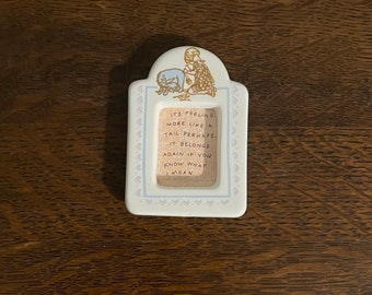 1990's Classic Pooh Magnet Picture Frame by Charpente- Vintage Miniature Porcelain Eeyore and Christopher Robin Photo Frame