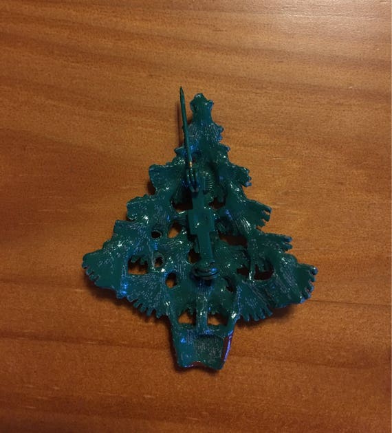 1960’s Enamel and Rhinestone Christmas Tree Brooc… - image 4
