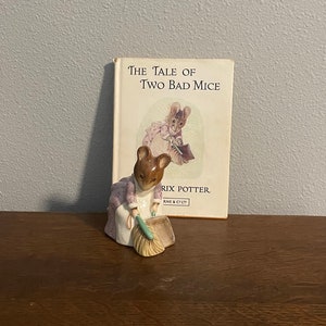 Hunca Munca Sweeping- Beatrix Potter Figurine- Beswick, England, Copyright 1977, with 1968 Edition of The Tale of Two Bad Mice