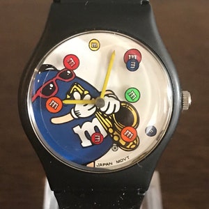 1996 Saxophone Playing Blue M&M Watch- Vintage Unisex Mars Candy Watch