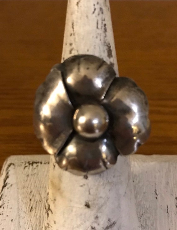 Vintage Sterling Silver Flower Ring- Sterling Sil… - image 2