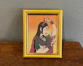 Gem Stone Painting of an Indian Woman- Vintage Framed Gem Stone Painting