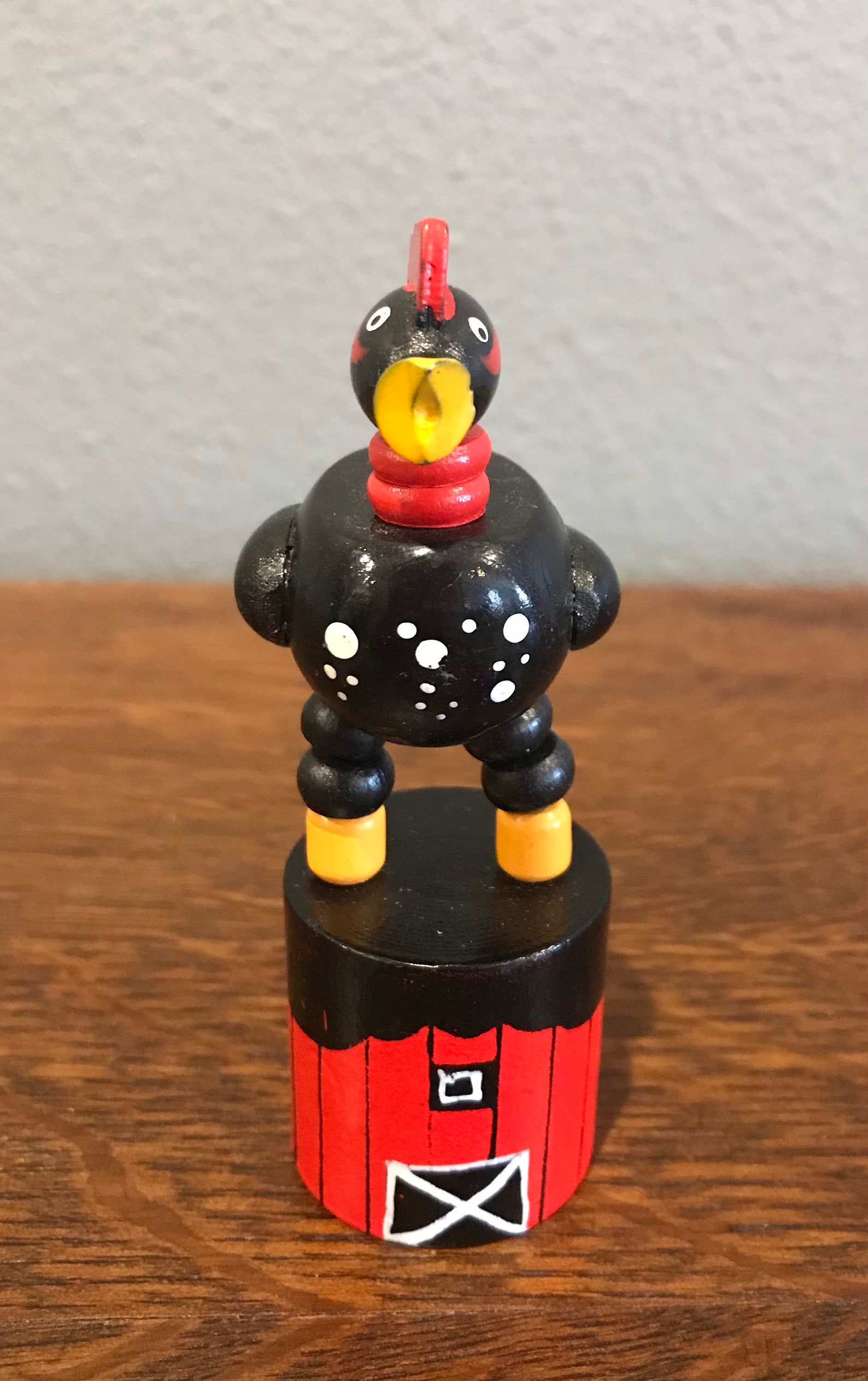 1990s Wooden Rooster Push Button Puppet Vintage Push Button Etsy