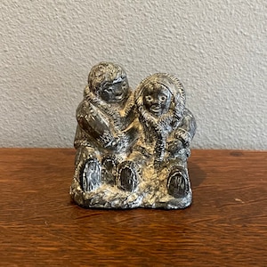 1980’s Soapstone The Wolf Sculptures Figurine of Two Children- Vintage Canadian Carved Soapstone Figurine