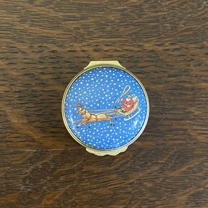 1986 Halcyon Tage Weihnachten Emaille Box - Vintage Halcyon Days Santa Claus Trinket Box