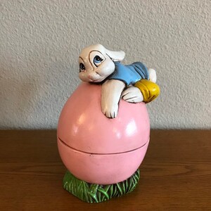 Vintage Bunny Rabbit and Egg Lidded Box- Decorative Easter Bunny with Egg Box