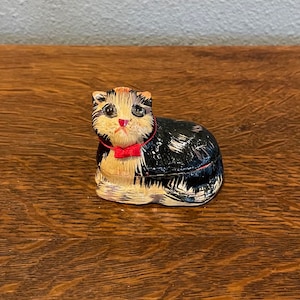 1990er Jahre Holz Katzen Schmuckkästchen - Vintage Holz Katzen Ring Box