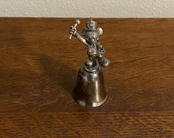 1980's New England Collectors Disney Topolino Campana - Vintage Silver Plated Pewter Mickey Figurine Bell