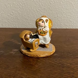 1979 Wee Forest Folk Sarah Ripley Figurine- Vintage Wee Forest Folk Mouse Reading to Baby Figurine
