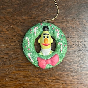 1988 Sesame Street Bert Wreath Holiday Ornament- Vintage Ceramic Bert Sesame Street Christmas Ornament