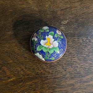 Cloisonné Floral Trinket Box- Vintage Round Cloisonné Box