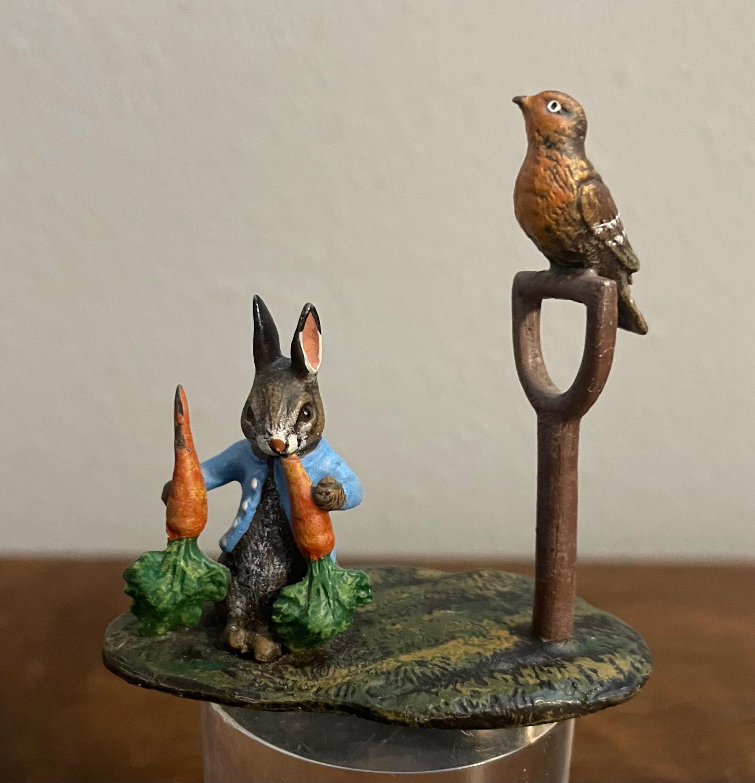 Austrian Cold Painted Bronze Peter Rabbit Eating Carrots Figurine