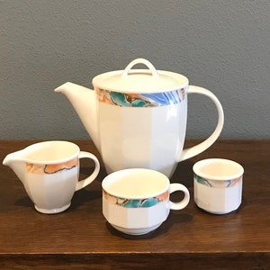 1980’s Villeroy & Boch Coffee Set- Vintage Villeroy and Boch Coffee Pot, Mug, Creamer, and Sugar Bowl- Coffee Set with Lusterware Details