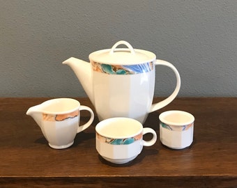 Villeroy & Boch kaffeservis från 1980-talet - Vintage Villeroy & Boch kaffekanna, mugg, gräddkanna och sockerskål - Kaffeservis med detaljer i lysterglas