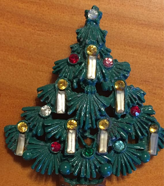 1960’s Enamel and Rhinestone Christmas Tree Brooc… - image 2