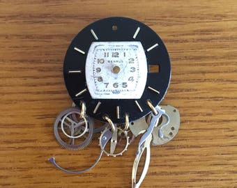 Vintage Watch Parts Brooch- Watch Face and Cogs Pin