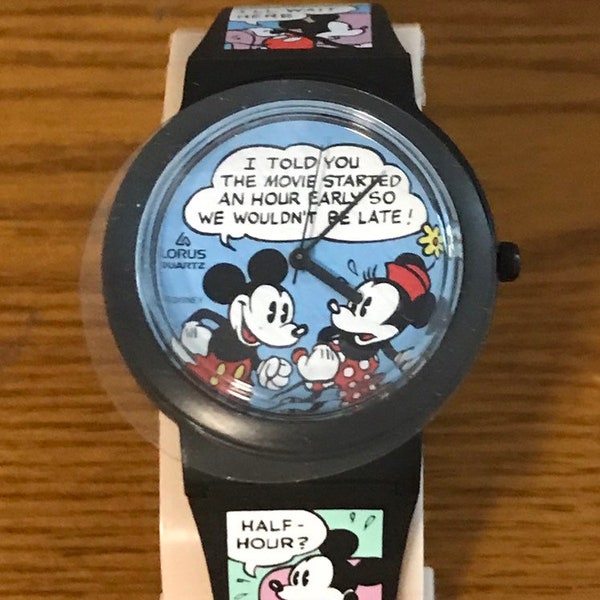 1980's Lorus Mickey and Minnie Mouse Comic Watch- Vintage Disney Mickey and Minnie Cartoon Watch
