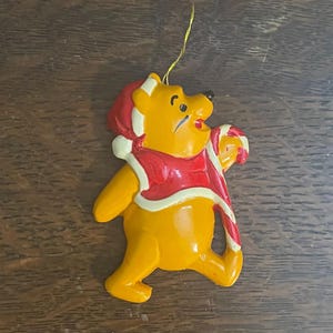 1970&#39;s Walt Disney Productions Winnie-the-Pooh Ornament- Vintage Disney Santa Pooh Christmas Ornament