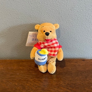 1990’s The Disney Store Winne-the-Pooh Beanie Doll- Vintage Disney Stuffed Picnic Pooh Beanbag Doll