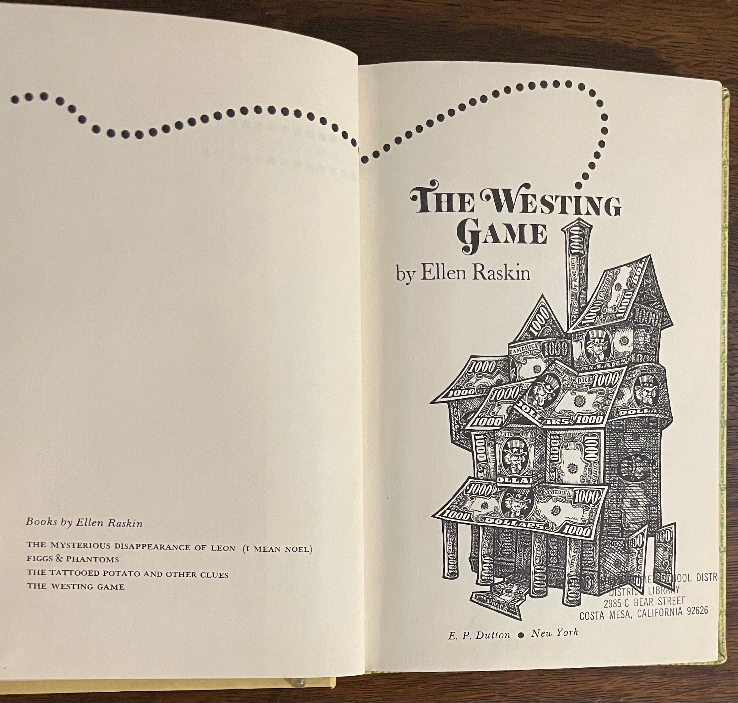 1978 First Edition, Second Printing of the Westing Game by Ellen Raskin ...