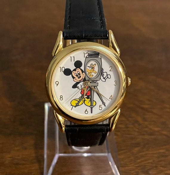 Mickey Mouse Gold Tone Watch with Black Leather Strap Disney Mickey Mouse Ladies Vintage Lorus Gold Tone Watch  main image 2