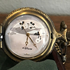 1990’s Mickey Mouse Collection Disney Mickey Mouse “Plane Crazy” Pocket Watch- Vintage Mickey and Minnie Mouse Plane Crazy Pocket Watch