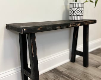 Distressed Black Barnwood Bench | Farmhouse Bench | Decorative Bench | Furniture | Entryway | Skinny Bench| Accent Table | Plant Table |