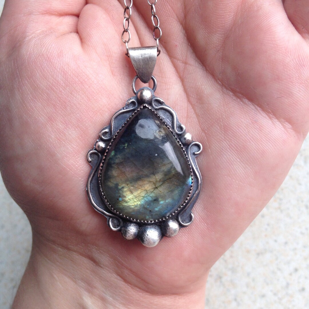 Labradorite and Sterling Silver Talisman Pendant 18 Inch Chain Etsy