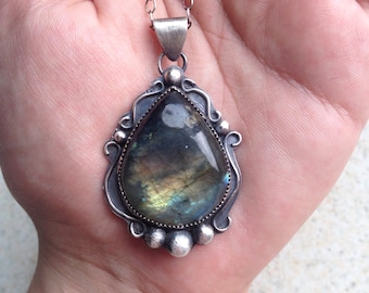 Labradorite and Sterling Silver Talisman Pendant - 18 inch chain