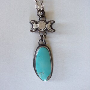 Triple Moon Sterling Silver And Alacron Turquoise Pendant Talisman 18 inch chain image 2