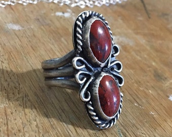 Brecciated Jasper Multi-Stone Sterling Silver Ring With Wide Triple Band