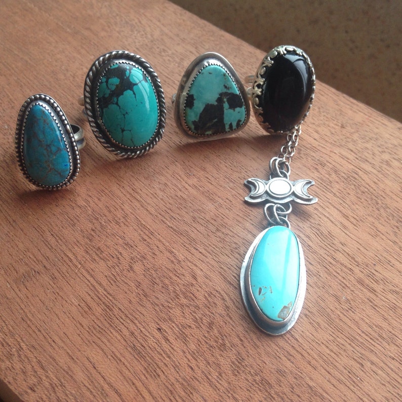 Triple Moon Sterling Silver And Alacron Turquoise Pendant Talisman 18 inch chain image 4