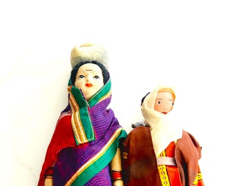 Set von 2 Vintage Handgemachte Indische Puppen