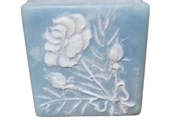 Vintage Robert Nemith Signed Incolay Soapstone Trinket Box – Blue with White Roses – Romantic Keepsake