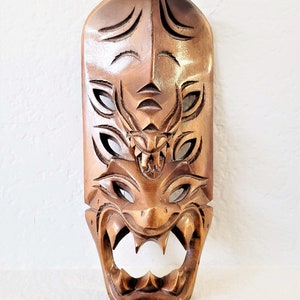 Vintage Hand Carved Wood Tribal Dragon Mask
