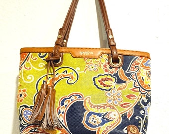 Partina 449 Floral Cloth and Leather Handbag Purse