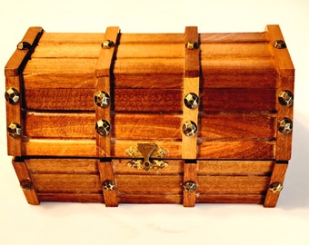 Vintage Wooden Treasure Chest Jewelry Keepsake Box