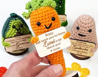 Crochet Emotional Support Gift, Positive Potato, Pickle, Carrot, Avocado, Handmade Knitted Veggies Personalized