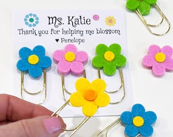 Teacher Gifts, Personalized Gift Set of 3 Flower Paper Clips
