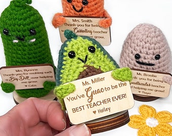 Handmade Crochet Caring Teacher Gift, Avocado, Carrot Emotional Support, Potato, Pickle, Teacher's Appreciate Gift Idea