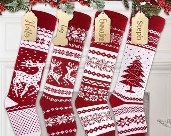Duosheng & Elegant Personalised Christmas Stockings Large Xmas Stockings for Family Kids Holiday Fireplace Hanging Stocking White Home Party Decoration