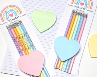 Personalized Pastel Pencils Gift Set with Heart Sticky Note Pad, Personalized Teacher's Appreciation Gift
