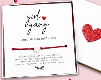 Galentines Day Card, Make A Wish Bracelet with Gift Box, Galentine's DayGift, Galentine's Day Party Favors