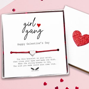 Galentines Day Card, Make A Wish Bracelet with Gift Box, Galentine's DayGift, Galentine's Day Party Favors