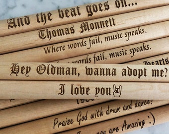 Engraved Drumsticks Custom Laser Engraved Maple Drumsticks, Size 5A custom drum sticks, drummer, Gift for him