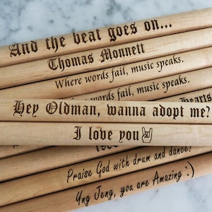 Engraved Drumsticks, Custom Laser Engraved Maple Drumsticks, Size 5A custom drum sticks, drummer, Gift for him