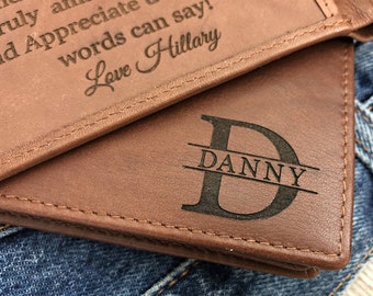 Personalized mens RFID wallet • custom mans wallet • genuine leather wallet • groomsman gift • monogram wallet for him • Toffee 7751 >