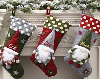 Christmas Stocking Personalized  Gnomes Elf