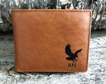 Bifold Genuine Leather Beige Wallet Eagle Head Embossed Design with Zippers