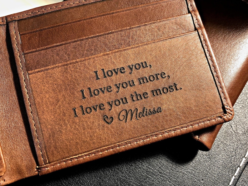 Personalized men's wallet custom engraved wallet personalized gift for dad, Fathers day gift monogram wallet Toffee 7751 image 1